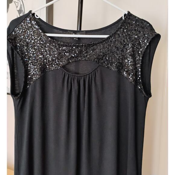 Large Vintage Black Express Mini Dress With Pockets And Sequins. Y2k. 2005. - Picture 10 of 13
